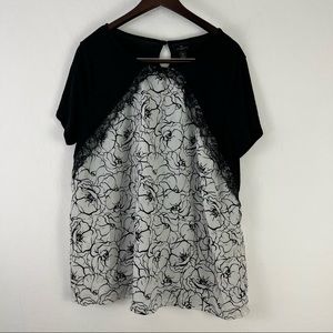 WORTHINGTON WOMAN - NEW - 1X BLACK & WHITE SHORT SLEEVE PULLOVER TOP